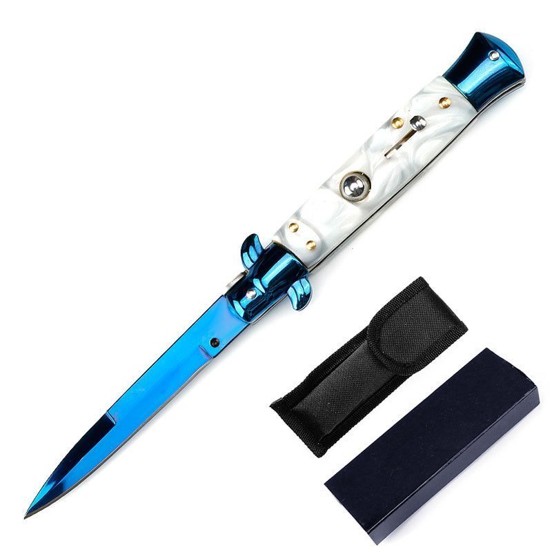 White Shell Blue Branch Stiletto Knife product image