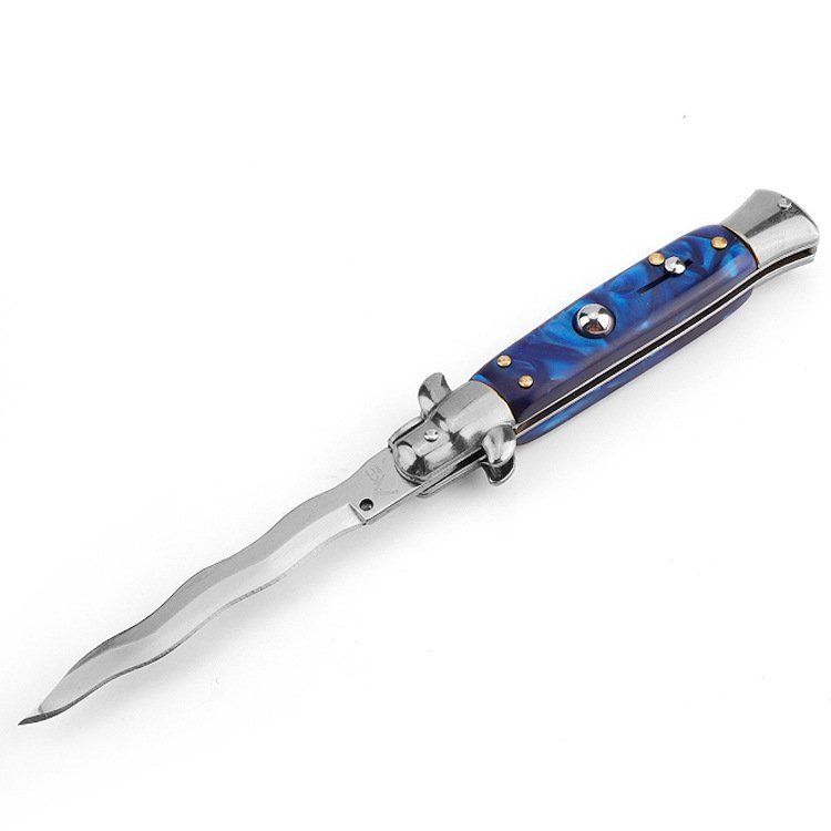 8.75 Inch Italian Stiletto Knife - Blue Finish Kris Blade product image