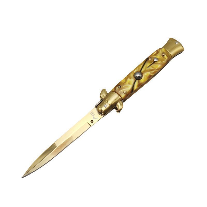 8.75 Inch Italian Stiletto Knife - Gold Finish product image