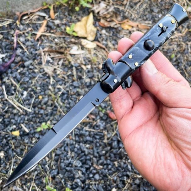 8.75 Inch Italian Stiletto Knife - Black Finish product image