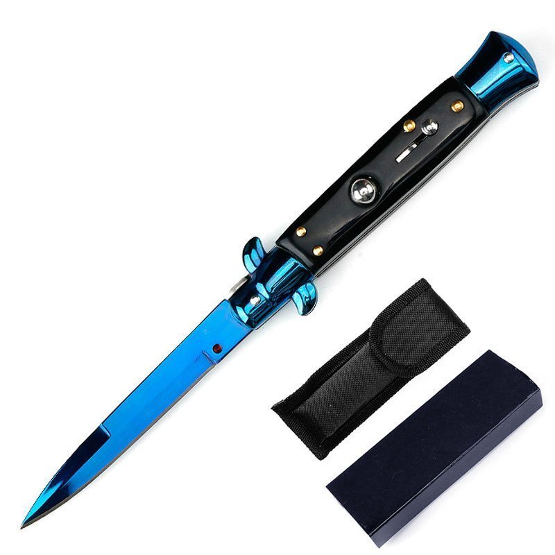 Italian Stiletto Knife - Black Blue Wood Finish product image