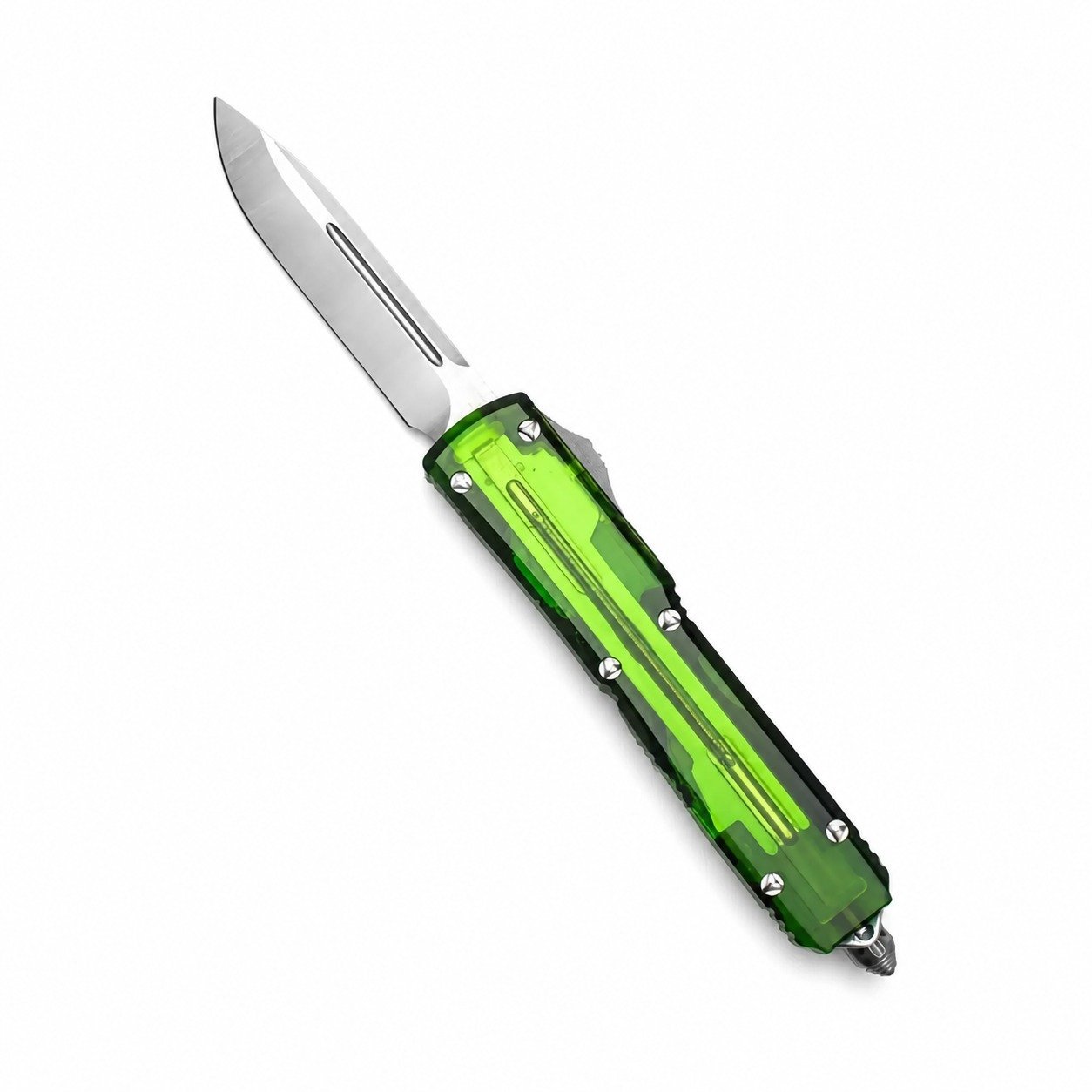 17154-main-white-clean.jpg Green Translucent Handle OTF Knife