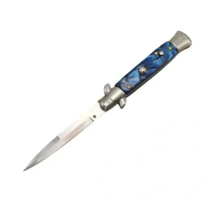 8.75 Inch Italian Stiletto Knife – Blue Handle Switchblade