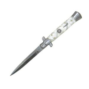 9 Inch Italian Stiletto Knife – Pearl White Handle Switchblade