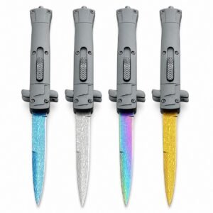 9 Inch Italian Stiletto OTF Automatic Knife – Damascus Etch