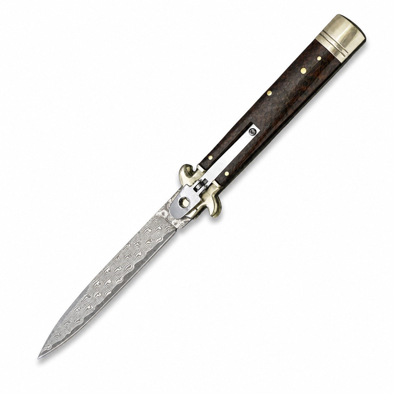 44715-main-white-clean.jpg 9-Inch Snakeskin Wood Handle Damascus Stiletto Knife