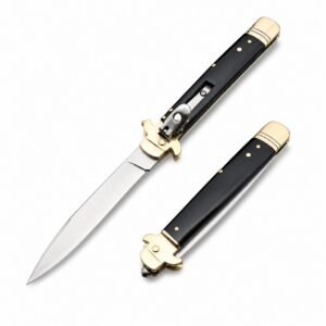 AKC Leverletto Brass Guard Black Horn Side-Opening Knife
