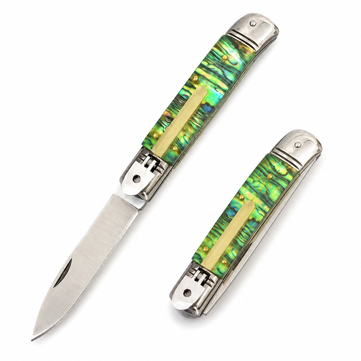 46605-main-white-clean.jpg AKC 8-Inch Abalone-Handle Lever Side-Opening Knife