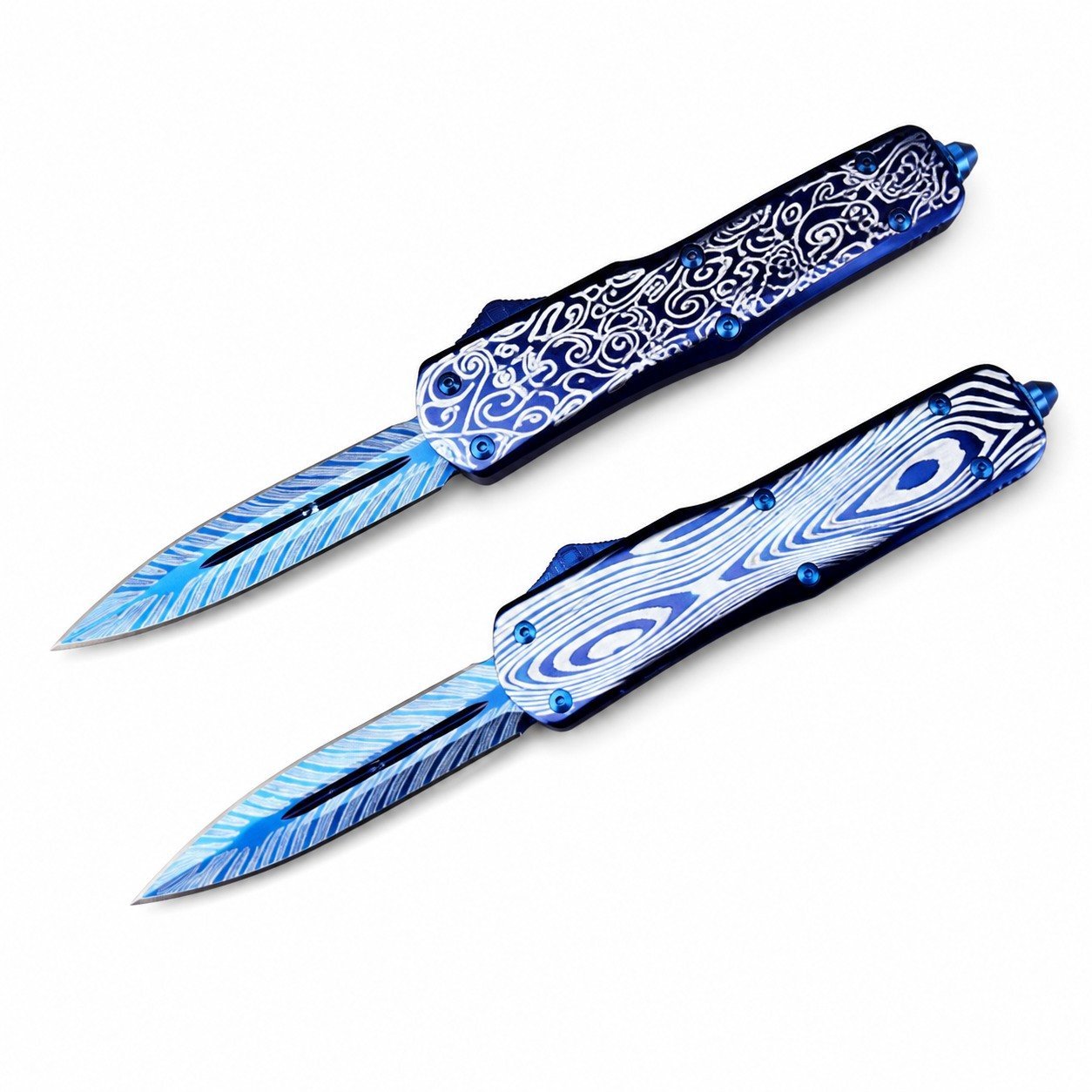 48906-main-white-clean-1.jpg Zinc Handle Microtech Dalong Blue Titanium OTF Knife