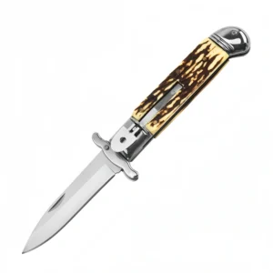 Automatic Flick Knife Stiletto Knife – Classic Italian Style with Mixed Handles