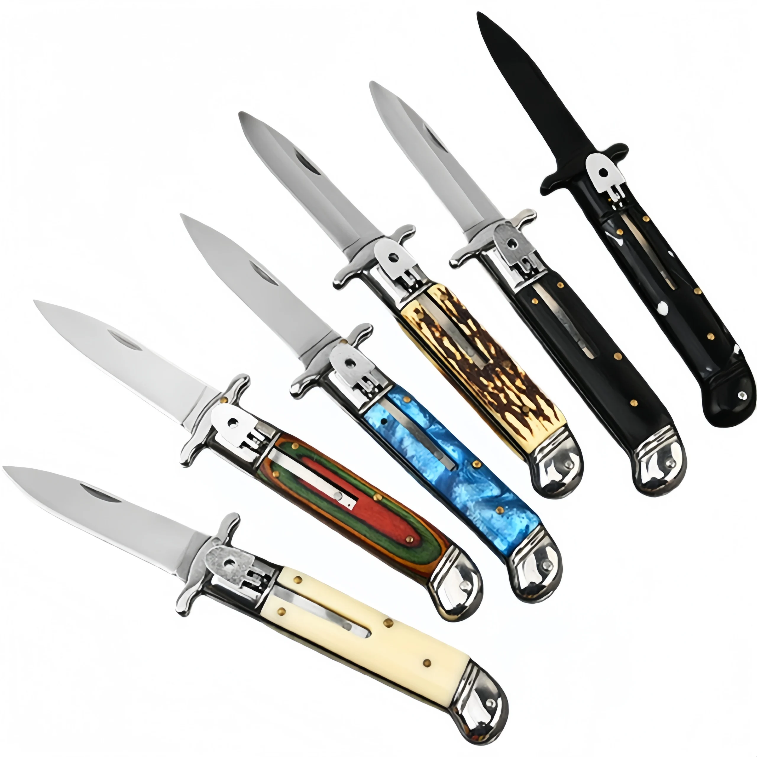 O1CN01ajVa0F1zdbOKegKub_2220574796737-0-cib-scaled-1.webp Automatic Flick Knife Stiletto Knife – Classic Italian Style with Mixed Handles