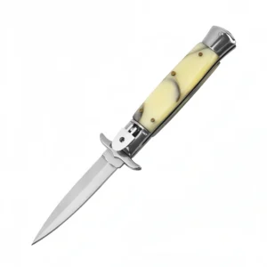 9 Inch Italian Stiletto Knife – Yellow Resin Handle Automatic Switchblade