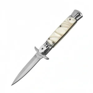 9 Inch Italian Stiletto Knife – White Imitation Ivory Handle Automatic Switchblade