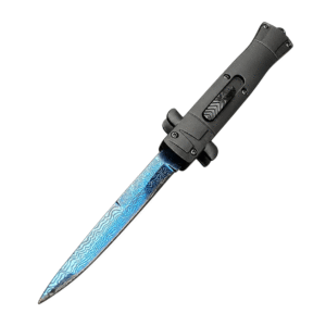 9 Inch Italian Stiletto OTF Automatic Knife – Damascus Etch