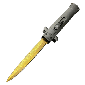 9 Inch Italian Stiletto OTF Automatic Knife – Damascus Etch