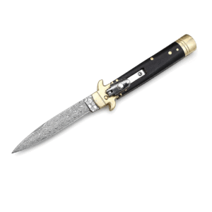 Leverletto Brass Guard Damascus Side-Opening Knife