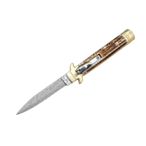 Leverletto Brass Guard Damascus Side-Opening Knife